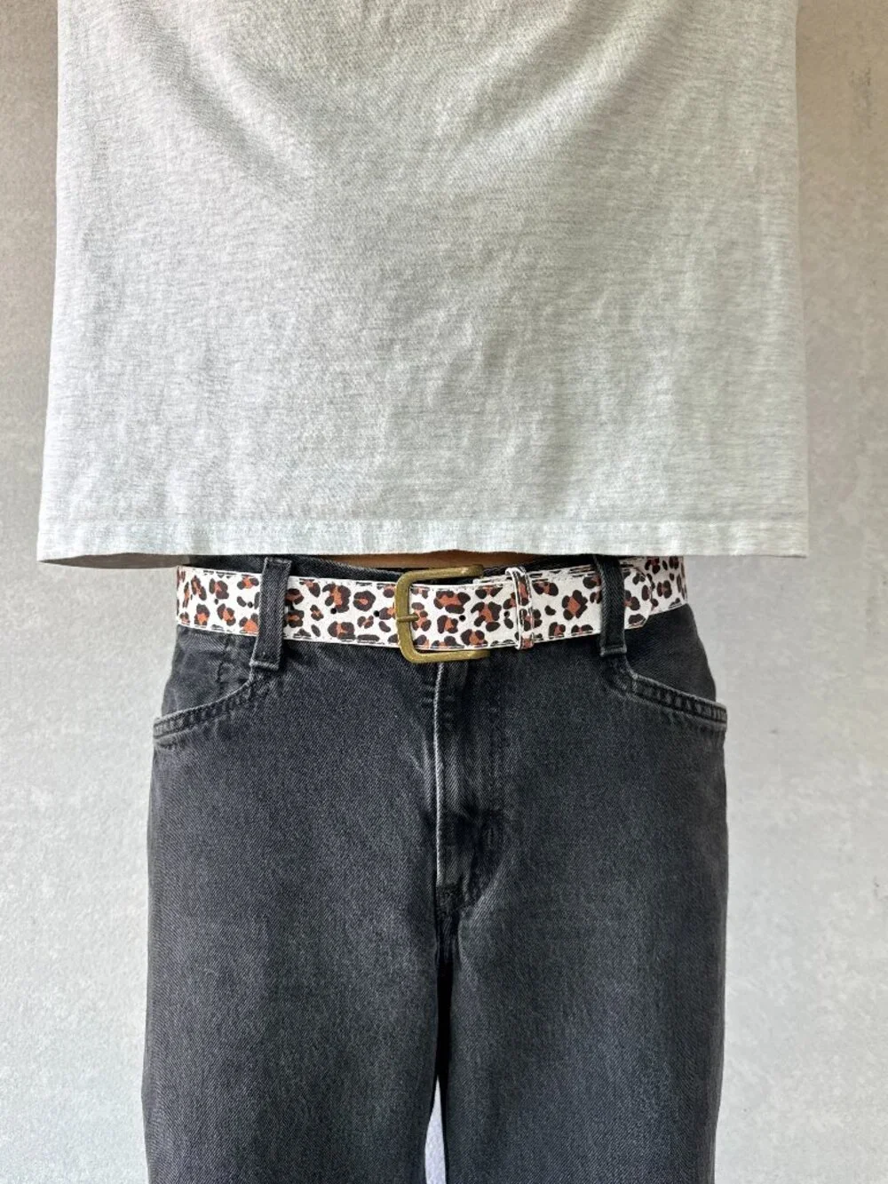 White Mini Leopard Antique Buckle Belt